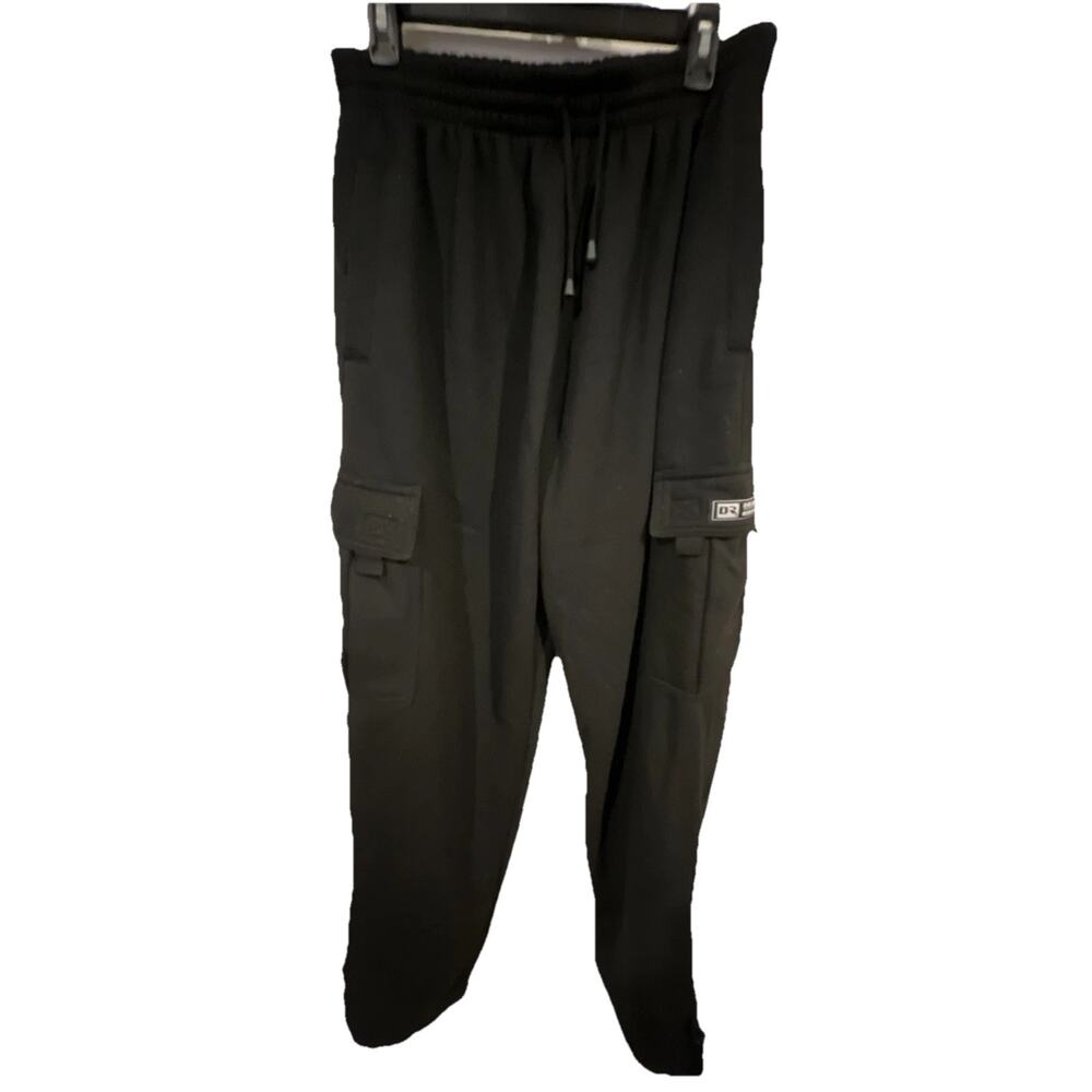 DREAM USA MEN'S FLEECE CARGO SWEATPANTS HEAVYWEIGHT MENS SIZE LARGE BLACK